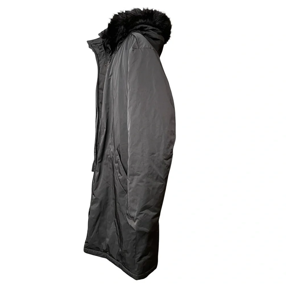 Zara‎ Man Black Faux Fur Hooded Zipper Front Windbreaker Coat Size M